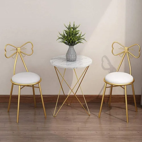 Miniatura 8 de Gluck Plants Taburete de maquillaje moderno, bonito taburete otomano de mariposa, patas de banco de metal, silla de comedor dorada para cocina