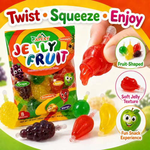 Miniatura 3 de Apexy Caramelos de gelatina de frutas, varios bocadillos de gelatina en forma de fruta, sabor a fresa, mango, manzana, piña, uva, caramelo asiático