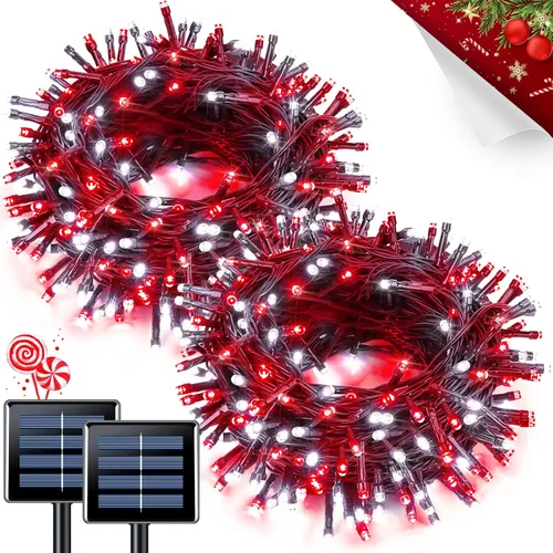 Miniatura 36 de JMEXSUSS 600 luces LED solares azules de Navidad, 206.7 pies, luces azules de Navidad al aire libre, impermeables, 8 modos de luz solar al aire