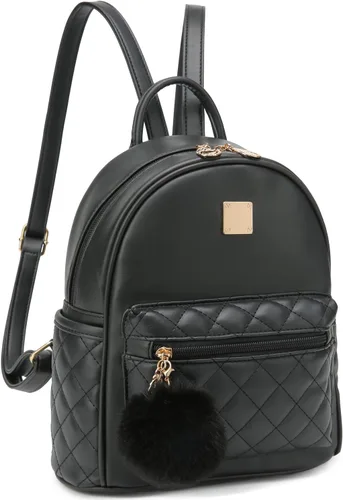 Mini mochila de moda para niñas, bolso pequeño lindo de cuero a cuadros para mujer, mochilas pequeñas, Negro -, Mini mochila de moda para niñas