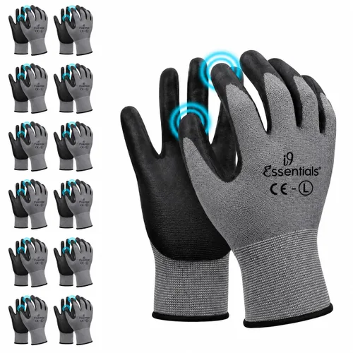 12 pares de guantes de trabajo de microespuma con revestimiento de nitrilo para pantalla táctil, guantes de seguridad de agarre ligeros para