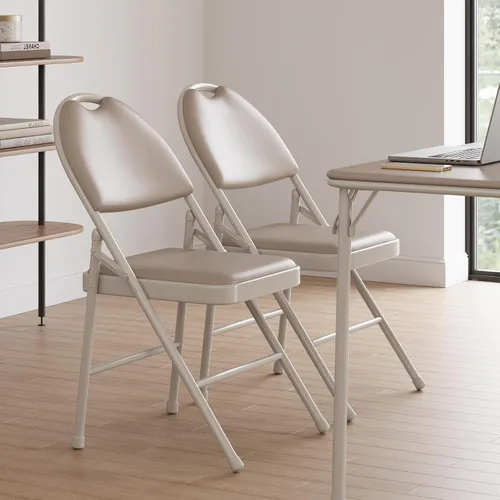 Miniatura 7 de Paquete de 4 sillas plegables con marco de metal con cojín acolchado y respaldo, asiento tapizado de piel sintética de 350 libras, sillas plegables