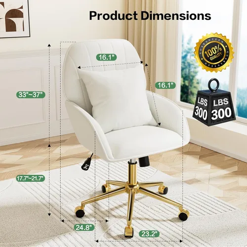 Miniatura 3 de Silla de escritorio para oficina en casa cómoda con ruedas ajustables y giratorias, silla moderna de terciopelo para maquillaje con respaldo y Blanco