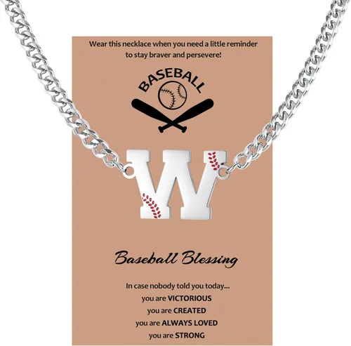Miniatura 11 de QINJIEJIE Collar de béisbol inicial A-Z con letras, accesorios deportivos, colgante de encanto de béisbol, joyería de cadena de acero inoxidable 2-P