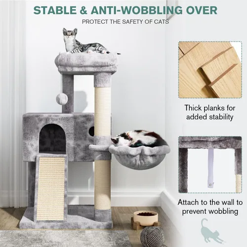 Miniatura 5 de IMUsee Árbol para gatos de interior, condominio de varios niveles con percha grande, postes rascadores, hamaca, soporte de escalada para gatos