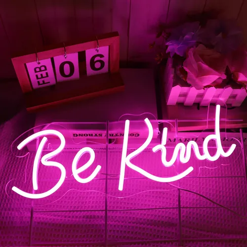 Miniatura 16 de Letreros de neón "Be Kind" para decoración de pared, luces de neón para dormitorio, letreros LED adecuados para sala de estar, sala de juegos, bar