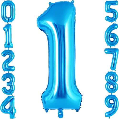 Globos azules con número 1 de 40 pulgadas, globos grandes de helio de lámina con número, globos gigantes de Mylar número 1 para suministros de