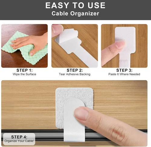 Miniatura 5 de Paquete de 50 bridas reutilizables autoadhesivas para organizar cables, correas ajustables de gancho y bucle para organizar cables de datos, cables