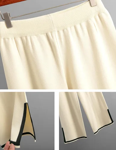 Miniatura 7 de Conjunto de suéter de 2 piezas para mujer, conjunto de punto de manga larga, sin botones, pantalones de pierna ancha