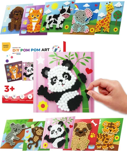 Miniatura 8 de Little Jupiter Arte de pompones de bricolaje, hace 10 piezas de arte, manualidades para niños y niñas de 3 a 5 años, para niños pequeños y bebés