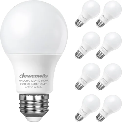 Miniatura 8 de DEWENWILS Paquete de 8 Bombillas LED A19, 760LM, Bombillas de Luz Cálida de 3000K, Bombilla LED E26 de Ahorro de Energía de 60 Vatios, Bombilla No