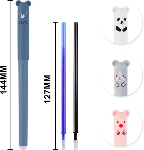 Miniatura 3 de Bolígrafos de gel borrables de animales de dibujos animados, 12 unidades, punta fina de 0.020 in, bolígrafos de tinta negra recargables