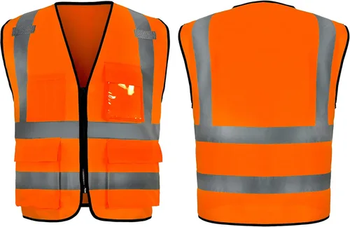 sesafety Chaleco de seguridad reflectante con bolsillos y cremallera, chaleco de construcción de alta visibilidad, chaleco de alta visibilidad, ANSI