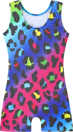 Miniatura 92 de HOZIY - Leotardos de gimnasia con pantalones cortos brillantes para niñas pequeñas; estampados de unicornio, aurora, arco iris, sirena, dinosaurio