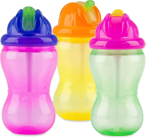 Miniatura 6 de Nuby Paquete de 3 tazas Mega Flip It con popote flexible suave, 12 onzas