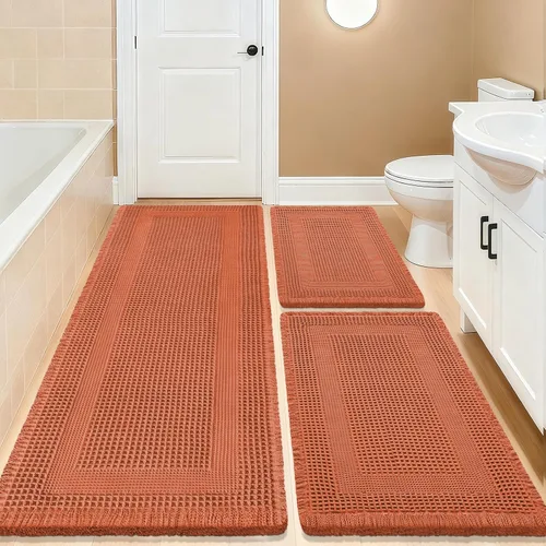 Miniatura 62 de Tapete de baño con diseño de gofre, moderno, bohemio, absorbente, antideslizante, ultrasuave, lavable a máquina, con letra de baño, dormitorio