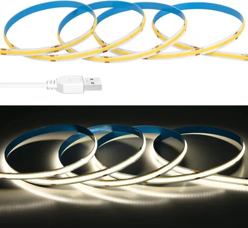 Miniatura 2 de Tira de luz LED USB de 6.56 pies, 5 voltios alimentada por USB, luces LED COB de 4000 K, blanco natural, 0.315 in, tiras flexibles de alta densidad