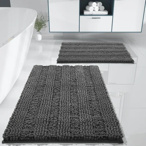 Miniatura 33 de Yimobra Juego de 2 alfombras de baño de felpilla suave y absorbente y alfombra para inodoro en forma de U, antideslizante, lavable a máquina