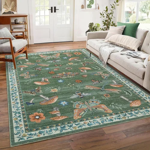 Miniatura 26 de ROYHOME - Alfombra con diseño de hongos e insectos, para pasillos, cocina o baño, antideslizante, lavable, suave, larga, 2 x 6, beige