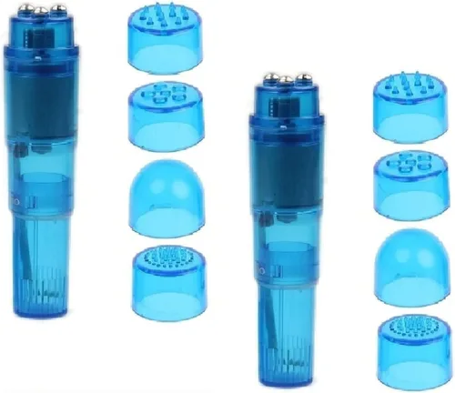 Miniatura 6 de Mini bolígrafo masajeador de mano con 4 cabezales para cara, cuello, cabeza, espalda (paquete de 2 rosas)