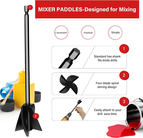 Miniatura 3 de 4 paletas mezcladoras de resina para taladro de resina, accesorio mezclador de epoxi para taladro, mezclador de pintura/agitador de pintura