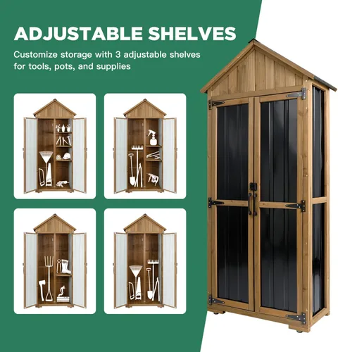Miniatura 7 de Ketive Armario de almacenamiento para exteriores, cobertizo de almacenamiento de madera y metal con techo resistente a la intemperie, estante Negro