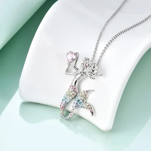 Miniatura 3 de luomart Collar de piedra natal de sirena de moda, chapado en oro blanco, colgante de cristal austriaco, regalo para niñas y mujeres, Estrás