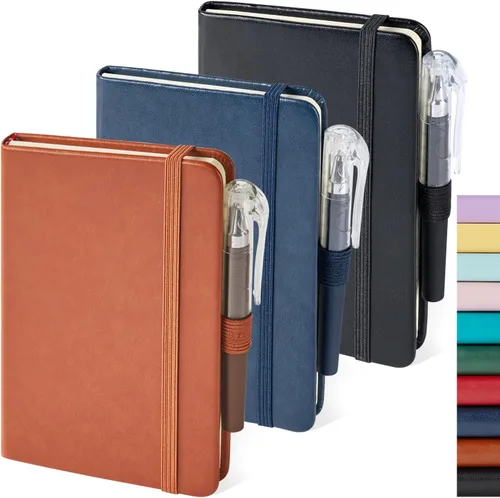 Miniatura 9 de Paquete de 3 cuadernos rayados con bolígrafo, cuadernos A5 (5.7 x 8.4 pulgadas) de tapa dura de cuero para mujeres y hombres, trabajo, 160 páginas