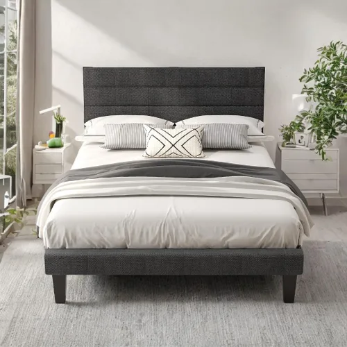 Miniatura 17 de VINGLI Base de cama individual para niños, cama de plataforma tapizada Boucle con cabecera ajustable, soporte de listones de madera resistente, cama