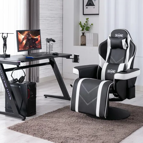 Miniatura 10 de S*MAX Silla reclinable para juegos para adultos, estilo carreras, ergonómica, con respaldo alto, giratoria, de piel sintética, con respaldo Negro