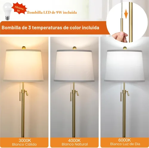 Miniatura 2 de JUNNAI Lámpara de pie dorada para sala de estar, lámpara de pie alta de 55 a 65 pulgadas, ajustable, moderna, de latón, para dormitorio, lectura
