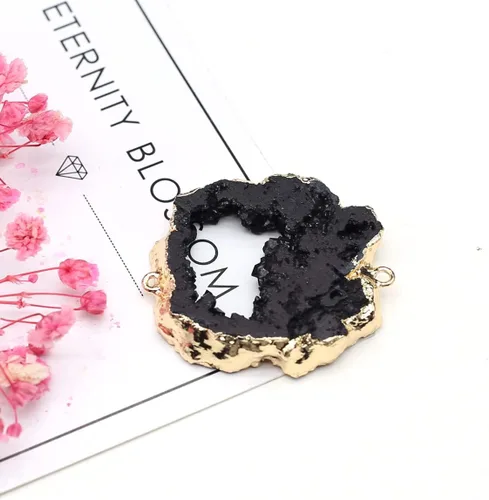 Miniatura 3 de LE SKY Conectores de piedra natural coloridos irregulares druzy geoda ágata borde dorado encanto de enlace de piedra para hacer joyas collar