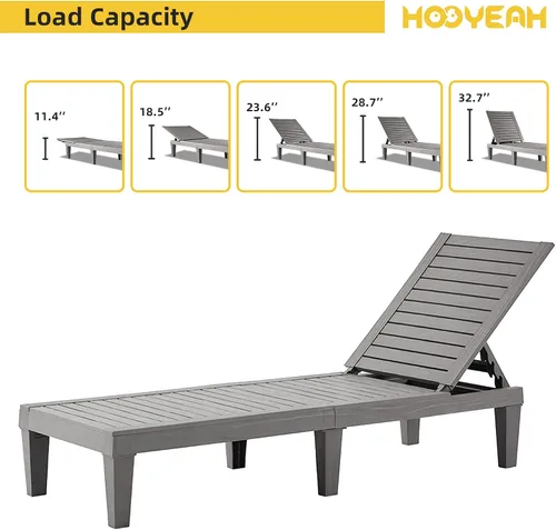 Miniatura 5 de HOOYEAH Tumbona para exteriores, 4 piezas, silla de piscina ajustable con respaldo de 5 posiciones, tumbonas impermeables, silla duradera para Gris