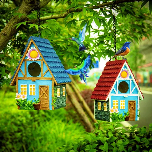 Miniatura 6 de Casa para pájaros de jardín para exteriores, colgar al aire libre, campestre, lindas casas de pájaros para pinzones de Wren, colibrí, árbol