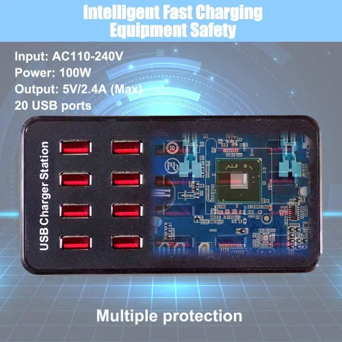 Miniatura 4 de MaxLax Estación de carga USB de 20 puertos, 100 W/20 A, compatible con teléfonos inteligentes, tabletas y otros dispositivos USB