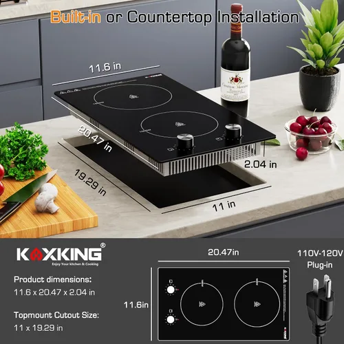 Miniatura 2 de Estufa eléctrica de 12 pulgadas y 2 quemadores, estufa eléctrica de cerámica de 1600 W, encimera radiante enchufable de 110-120 V y estufa