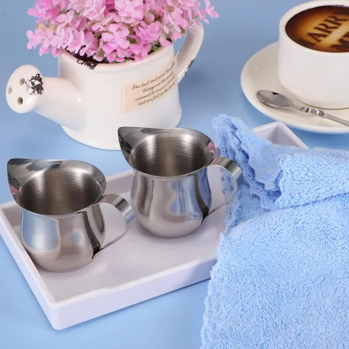 Miniatura 6 de Honeydak - 4 jarras de crema de 3 onzas pequeñas de acero inoxidable, dispensador de crema, mini jarra con mango para café, leche, salsas, ensalada