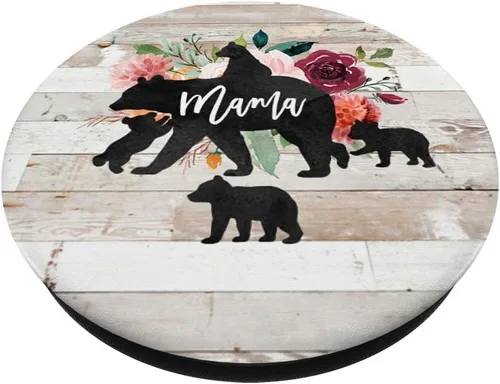 Miniatura 2 de Mama Bear Cuatro Cubitos de Bebé Rústico Barn Madera Boho Chic Floral - PopSockets Grip y Stand para Teléfonos y Tabletas