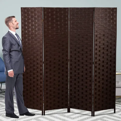 Miniatura 7 de Paneles plegables de fibra de tejido alto, biombo de madera con 4 paneles plegables de 6 pies de alto, divisor de malla, portátil, divisores de Negro