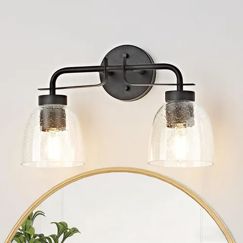 Miniatura 14 de Luces de tocador modernas de mediados de siglo de 16 pulgadas, lámpara dorada de 2 luces con pantallas de campana blancas esmeriladas, aplique