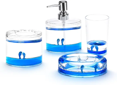 Miniatura 15 de Locco Decor - Juego de 4 piezas de accesorios para tocador de baño, acrílico líquido con movimiento flotante 3D en forma de hoja