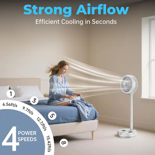Miniatura 4 de Ventilador de viaje portátil de 40000 mAh, ventilador plegable recargable, funcionamiento de 106 horas, ventilador oscilante de pie de 8 Blanco