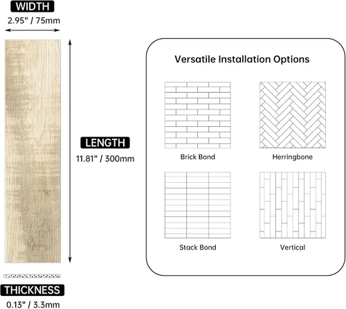 Miniatura 2 de W&S - 24 azulejos de madera envejecida beige para salpicaduras, azulejos de aspecto de madera para caravana, sala de estar, pared de acento, paneles