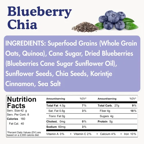 Miniatura 2 de Earnest Eats Superfood Avena – Arándanos Chia Canela – Vegana, sin gluten, 0.18 oz de proteína vegetal, 0.18 oz de fibra, sin azúcar añadida, 24