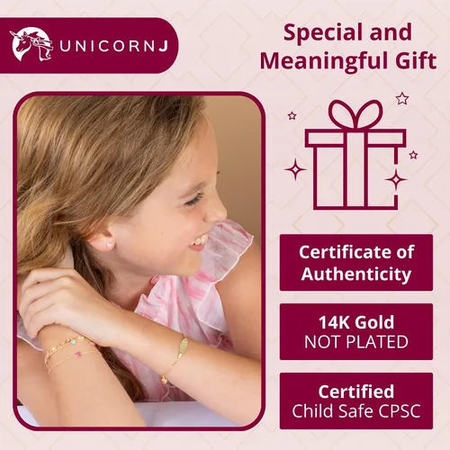 Miniatura 30 de UNICORNJ Pulsera de identificación de oro de 14 quilates grabable para niñas, niños y bebés, pulseras personalizadas con nombre de cadena Figaro