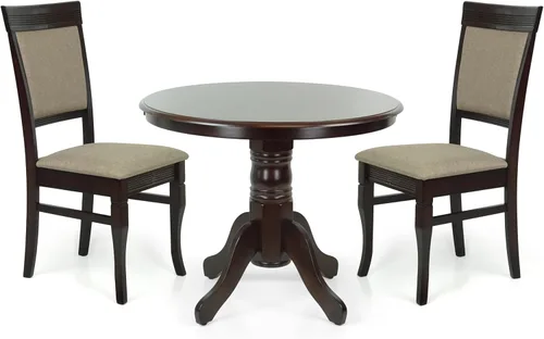 Miniatura 2 de Juego de mesa de comedor de 3 piezas, 2 sillas tapizadas Ronda de madera maciza de estilo clásico con mesa de comedor redonda, juego de cocina