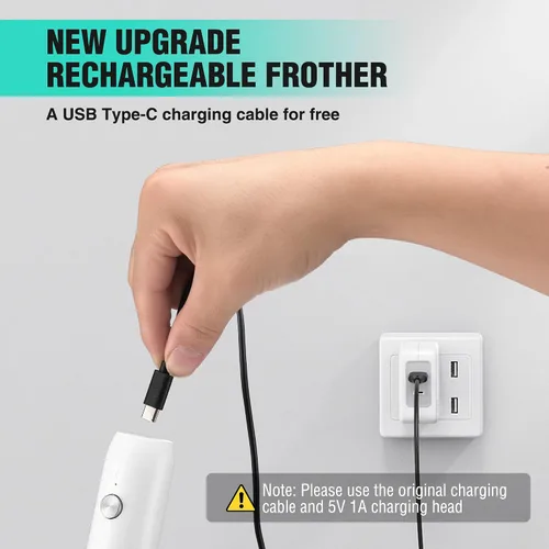 Miniatura 2 de HAUSHOF Potente varita espumadora de leche recargable, máquina de espuma eléctrica de mano, mezclador de bebidas con batidor de acero inoxidable