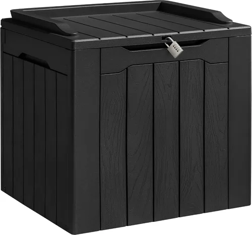 Homall Caja de resina de 31 galones, impermeable, almacenamiento al aire libre, con cerradura, contenedor de organización y almacenamiento para Negro