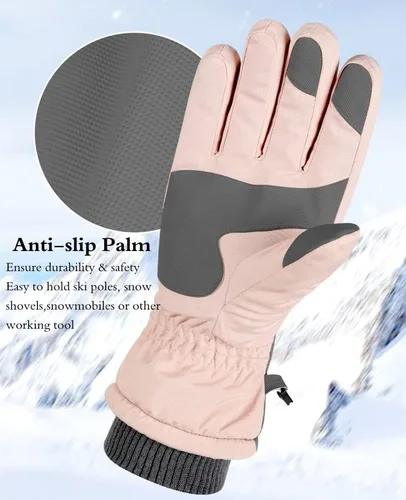 Miniatura 5 de JJZS Guantes de nieve de esquí de invierno para hombres, mujeres, jóvenes Guantes de calentamiento de manos impermeables para pantalla táctil