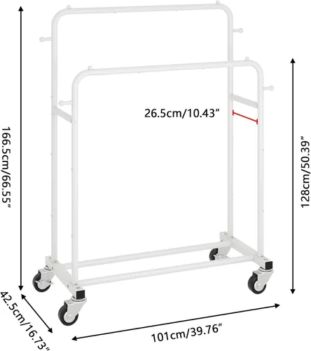 Miniatura 3 de Laiensia - Perchero de doble varilla con ruedas, estante para colgar ropa, con 4 ganchos, estante multifuncional para ropa de dormitorio